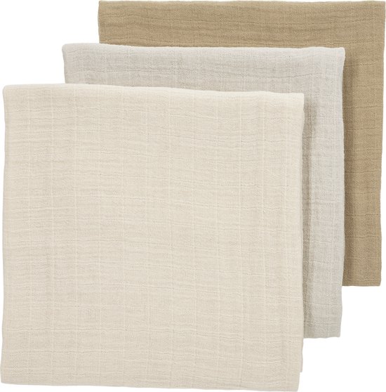 Meyco Baby Uni pre-washed hydrofiele doeken - 3-pack - pre-washed hydrofiel - soft sand/greige/taupe - 70x70cm van Meyco