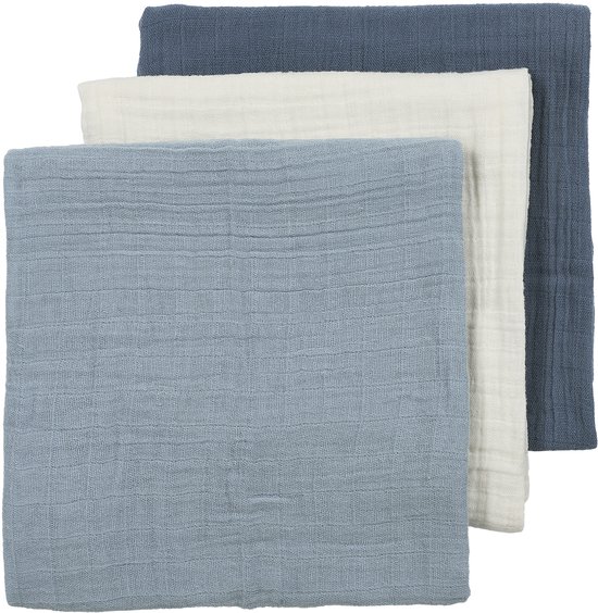 Meyco Baby Uni Pre-washed Hydrofiele doeken - Pre-washed Hydrofiel - Natural/Jeans Blue/Indigo - 70x70cm - 3-pack van Meyco