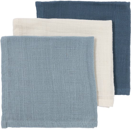 Meyco Baby Uni Pre-washed Hydrofiele Monddoekjes - Pre-washed Hydrofiel - Natural/Jeans Blue/Indigo - 30x30cm - 3-pack van Meyco