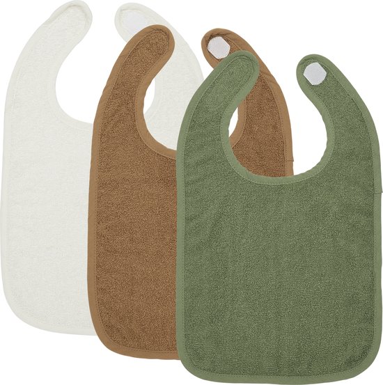 Meyco Baby Uni slab - 3-pack - badstof - offwhite/toffee/forest green van Meyco