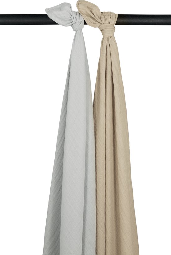 Meyco Baby Uni swaddle - 2-pack - pre-washed hydrofiel - light grey/sand - 120x120cm van Meyco