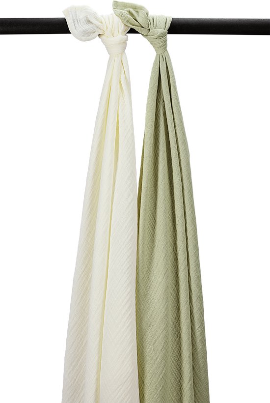 Meyco Baby Uni swaddle - 2-pack - pre-washed hydrofiel - natural/soft olive - 120x120cm van Meyco