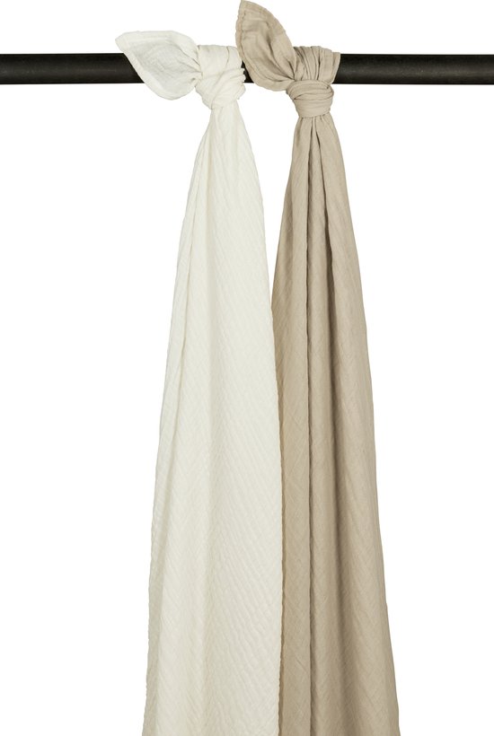 Meyco Baby Uni swaddle - 2-pack - pre-washed hydrofiel - offwhite/sand - 120x120cm van Meyco