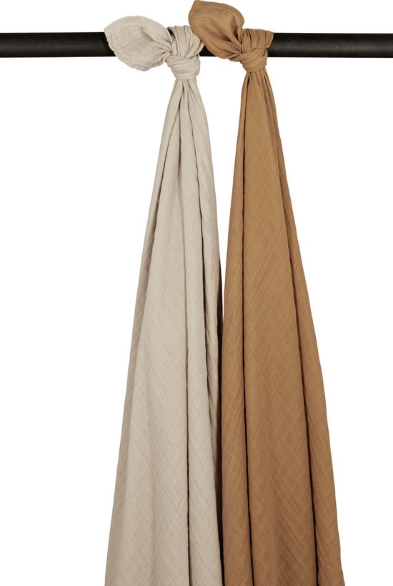 Meyco Baby Uni swaddle - 2-pack - pre-washed hydrofiel - sand/toffee - 120x120cm van Meyco