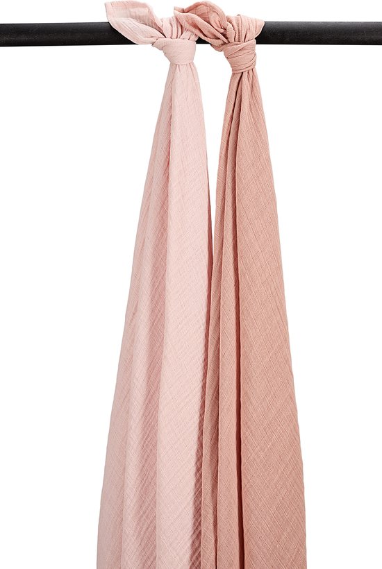 Meyco Baby Uni swaddle - 2-pack - pre-washed hydrofiel - soft rose/rose - 120x120cm van Meyco