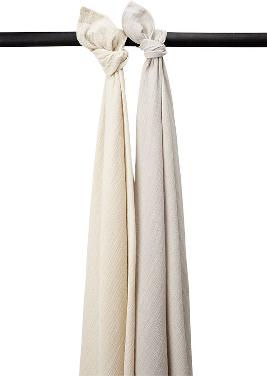 Meyco Baby Uni swaddle - 2-pack - pre-washed hydrofiel - soft sand/greige - 120x120cm van Meyco