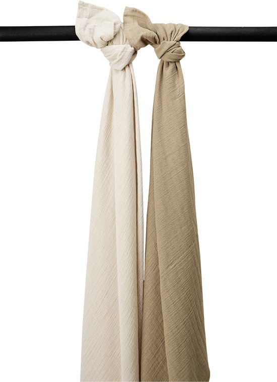 Meyco Baby Uni swaddle - 2-pack - pre-washed hydrofiel - soft sand/taupe - 120x120cm van Meyco