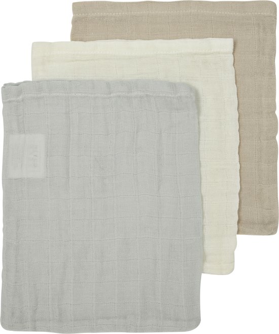 Meyco Baby Uni washandjes - 3-pack - hydrofiel - offwhite/light grey/sand - 20x17cm van Meyco