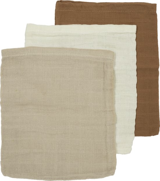Meyco Baby Uni washandjes - 3-pack - hydrofiel - offwhite/sand/toffee - 20x17cm van Merkloos