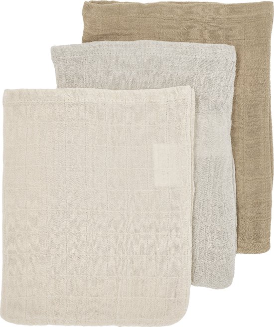 Meyco Baby Uni washandjes - 3-pack - pre-washed hydrofiel - soft sand/greige/taupe - 20x17cm van Meyco