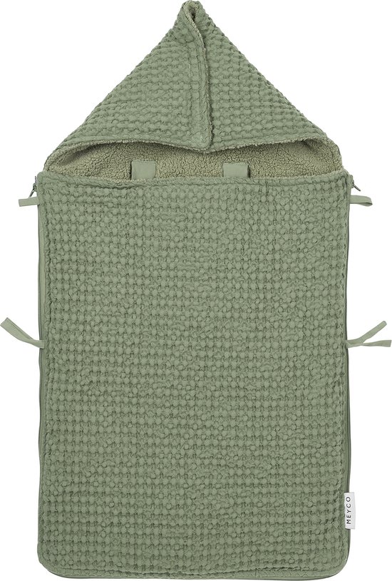 Meyco Baby Wafel Teddy voetenzak - olive green - 40x82cm van Meyco