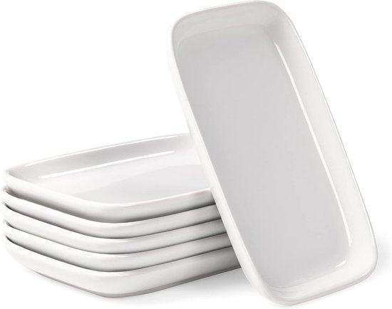 Mezzetborden van edel porselein 15 x 10 x 17 cm set van 6 stuks witte voorgerechten borden snack antipasti dessert mezze-borden rechthoekig sushiborden serveerborden vaatwasmachinebestendig - Urban Lifestyle borden set van Mezz