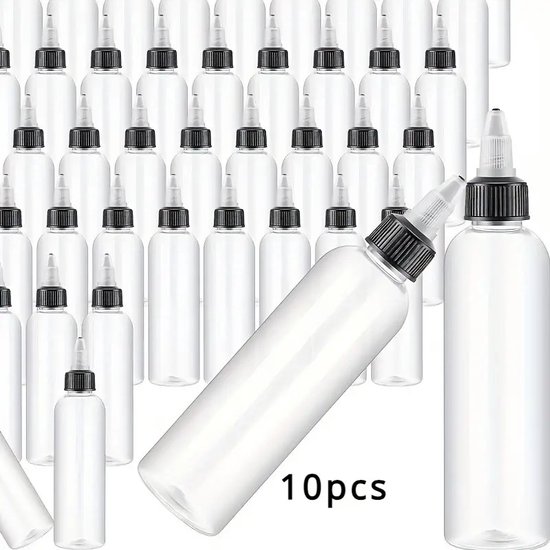 MGM Trading - 10 stuks 120 ml knijpfles, doorzichtige pastafles met draaidop, lege kleine ronde plastic fles, geschikt voor olie, vloeistof, verf, sausdispenser, haarkleuringsapplicator, tatoeage-inkt, knutselwerkjes van Merkloos