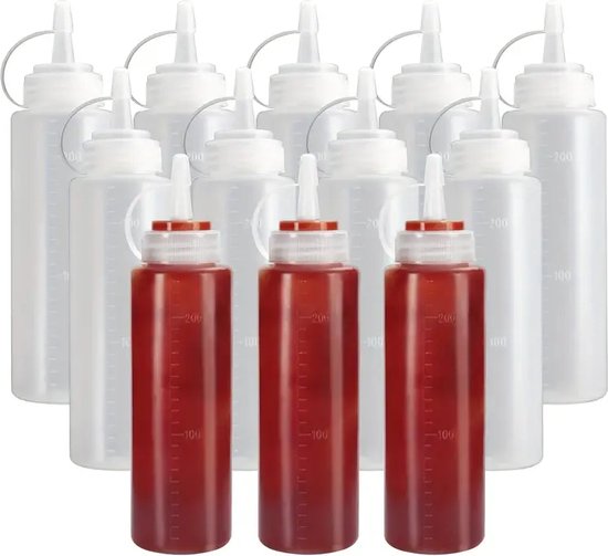MGM Trading - 12st, Knijpflessen, Sausflessen, Kruiderij Knijpflessen, Knijp Kruiderijflessen, Saus Knijpflessen Voor Salade BBQ Bakken Roosteren Kamperen Picknick, Keukengerei, Keukenaccessoires van MGM