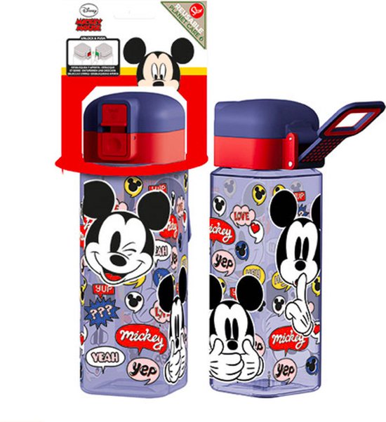 Mickey Mouse vierkante drinkbeker / drinkfles met slot - 550 ml - 20 cm hoog van Mi