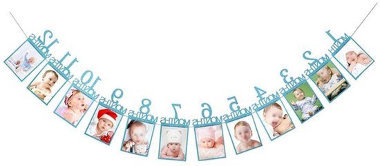 Mijlpaal banner - Foto slinger - Baby's eerste verjaardag - Meisje jongen versiering - Feest decoratie - Geschikt voor 1 jaar - Kraftpapier muurdecoratie - 2 stuks - Eerste communie feestviering