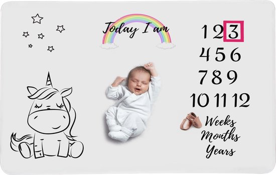 Mijlpaal Deken - Eenhoorn - Mijlpaaldeken -Milestone Blanket - Unicorn - Babydeken - Fotodeken Met Lijst - Supercute - Unisex - Babyshower - Kraamkado Idee - XL Baby Foto Deken - Kraam Cadeau Van Het Jaar - Milestone Babydoek - GRATIS verzendkosten van Supercute
