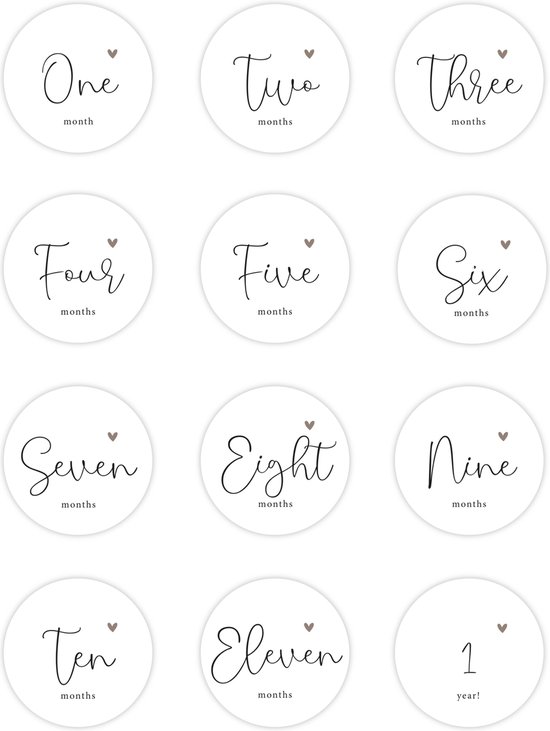 Mijlpaal kaarten 12 stuks | Ronde mijlpaal kaartjes | Eerste levensjaar | Milestone cards | Kraam cadeau | Cadeau zwangerschap | Cadeau babyshower | Cadeau baby | Wensjegeluk van Wensjegeluk