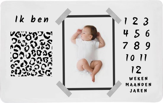 Mijlpaaldeken - Kraamcadeau - Inclusief Vilten Frame - Panter - Wit/Zwart van Puckdaddy.