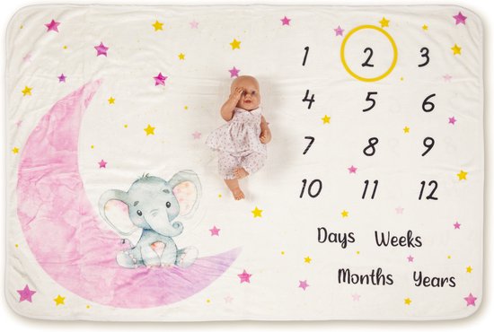 Mijlpaaldeken Maan – mijlpaalkaart – milestone - kraamcadeau – babykleed – baby dekentje -  fleece – kraamcadeau - baby shower – geboorte - cadeau - speelkleed - foto baby -  herinnering – baby cadeau – kerstcadeau – foto herinnering – baby geschenk van Mi