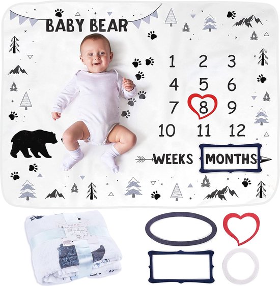 Mijlpaaldeken voor Baby's | Unisex & Beren Thema | Zacht, Dik en Comfortabel | Perfect Kraamcadeau voor Jongen of Meisje van Mi