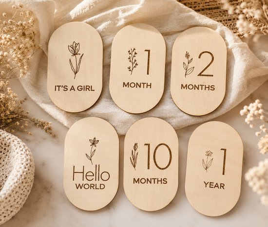 Mijlpaalkaarten Baby Hout – Baby Milestone Cards – Eerste Jaar – Kraam cadeau – Naturel