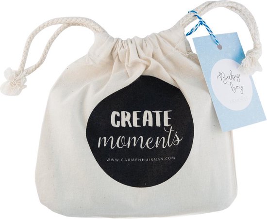 Mijlpaalkaarten baby - in katoenen tasje - blauw - create moments van Mi