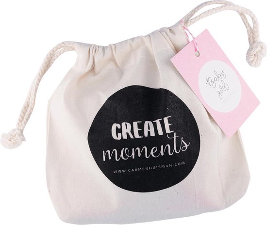Mijlpaalkaarten baby - in katoenen tasje - roze - create moments van Mi