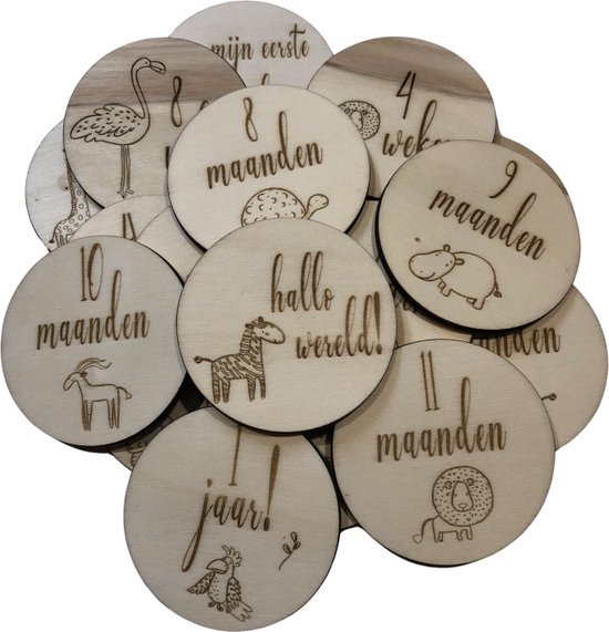 Mijlpaalkaarten dieren - Houten Mijlpaalkaarten Baby - Wooden Milestones - Natuurlijke Foto Kaarten - Nude Baby Accessoire - Kraam Cadeau - Baby Pakket Milestone - Mijlpaalschijf Baby - Zwangerschap van Little Luca's