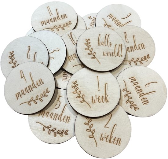 Mijlpaalkaarten leave - Houten Mijlpaalkaarten Baby - 18 mijlpalen - Nude Baby Accessoire - Kraam Cadeau - Baby Pakket Milestone - Mijlpaalschijf Baby - Zwangerschap van Ebzo.