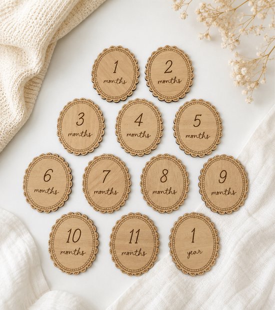 Mijlpaalkaarten set - Houten kaarten met katoenen zakje