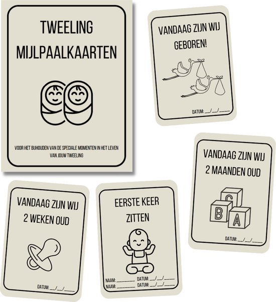 Mijlpaalkaarten tweeling baby - 40 stuks van Mi