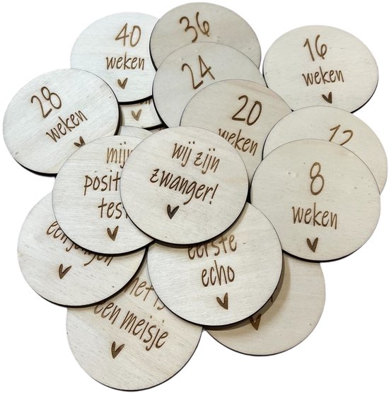 Mijlpaalkaarten zwangerschap - Houten Mijlpaalkaarten Baby - 18 mijlpalen - Nude Baby Accessoire - Kraam Cadeau - Baby Pakket Milestone - Mijlpaalschijf Baby - Zwangerschap van Merkloos