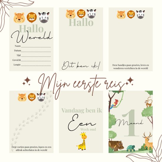 Mijlpaarkaarten Baby - XL set van 38 a5 kaarten - Jungle thema - Kraamcadeau - Babyshower cadeau