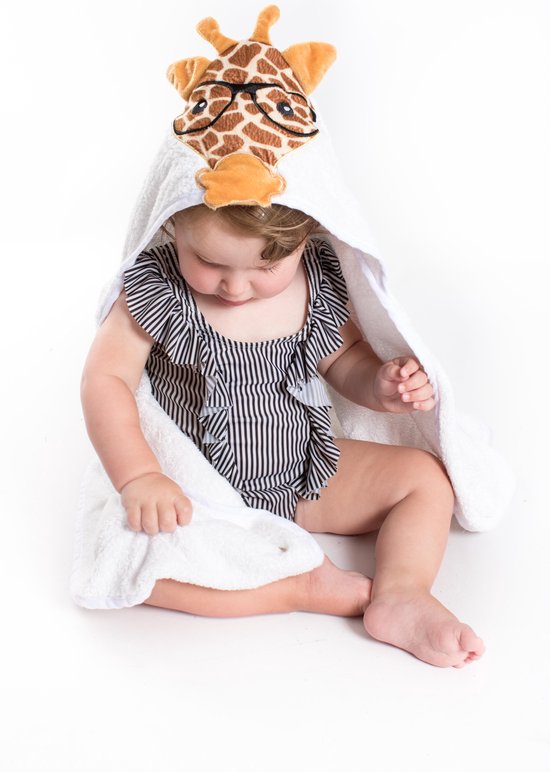 MijnNami Bamboe Badcape Giraffe – dikte 600 gsm - Organisch – Extra Zacht – Extra Groot 90x90 – Eco-Vriendelijk van MijnNami