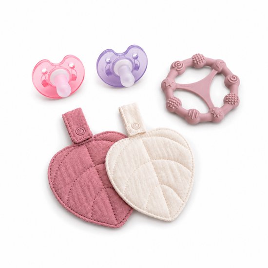 MijnNami Bonding Set Blossom – 2 Bonding Leafs, 2 Fopspenen & Montessori Bijtring – Voor Speen, Speenkoord & Bijtring