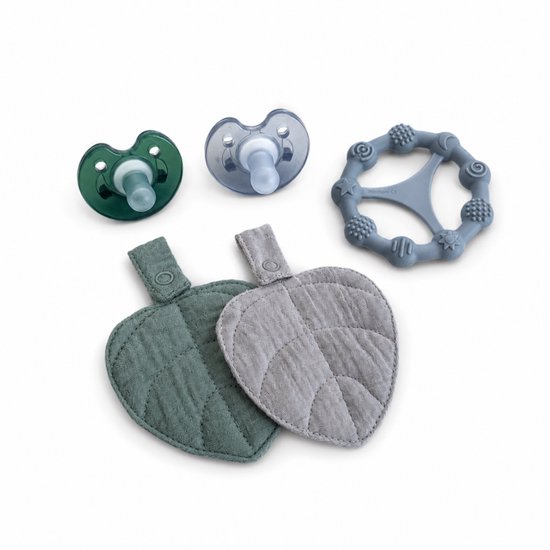 MijnNami Bonding Set Lagune – 2 Bonding Leafs, 2 Soothers & Montessori Bijtring – Voor Speen, Speenkoord & Bijtring