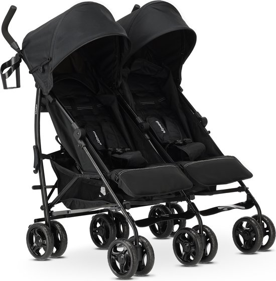 Miles Duo Buggy - Tweeling Buggy - Lichtgewicht dubbele buggy - Zwart van Merkloos
