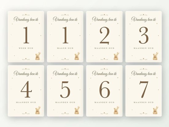Milestone kaarten baby, 24 stuks A5 (beertje met ballon) | M18