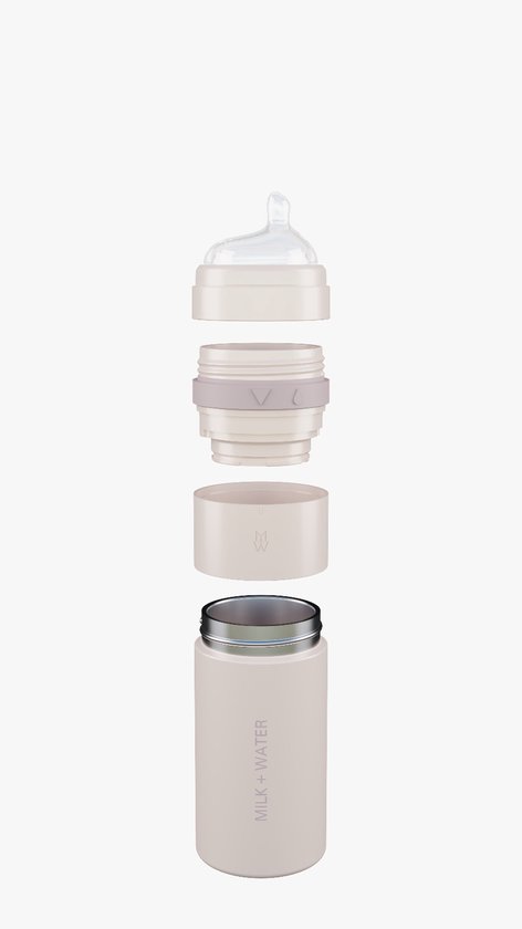MILK + WATER™ Unieke Alles-in-1 Thermo Babyfles 266ml Medium Flow - Geïntegreerde Poederkamer - Dusty Pink