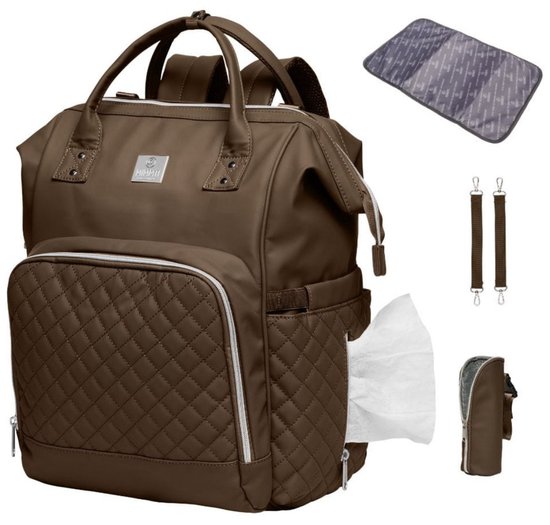 MIMMTI Luiertas Rugzak 2.0 Premium - Blijft vanzelf open - 24,5 L - Incl. verschoonmatje, warmhouder en clips - Espresso