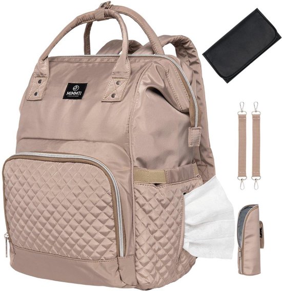 MIMMTI Luiertas Rugzak met Verschoonmatje - Beige - Inclusief flessenwarmhouder - kinderwagenhaken en isoleervak NanaBeebi