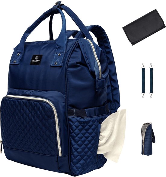 MIMMTI Luiertas Rugzak met Verschoonmatje - Blauw - Inclusief flessenwarmhouder - kinderwagenhaken en isoleervak NanaBeebi van Nanabeebi