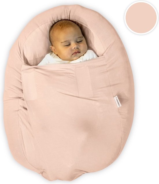Mimmti Sleepynest relaxhoes voor voedingskussen Beige - voedingskussen hoes - sluitbare relaxhoes voor baby's - inbakerfunctie - voedingshoezen van Merkloos