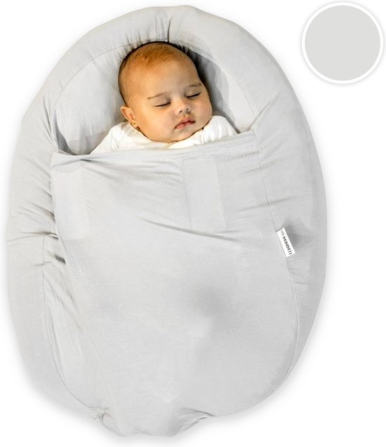Mimmti Sleepynest relaxhoes voor voedingskussen Grijs - voedingskussen hoes - sluitbare relaxhoes voor baby's - inbakerfunctie - voedingshoezen van Mimmti