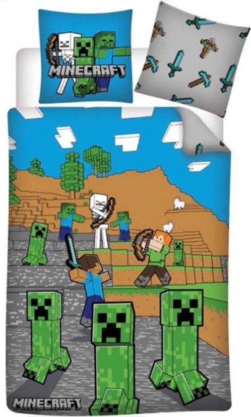 Minecraft Dekbedovertrek fight 140 x 200 cm - 63 x 63 cm - Polyester van Minecraft
