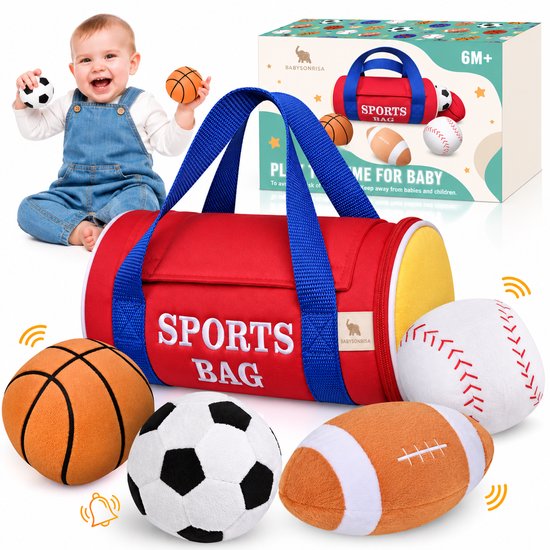 Mini Baby Speelgoed - Sporttas met 4 Zachte Sportballen – Mijn Eerste Sporttas – Motoriek – Speelgoed - Motoriek - Vanaf 6 Maanden - Speelgoed Jongen 1 Jaar van Baby Sonrisa