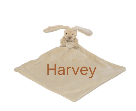 mini beige rabbit richie happy horse met knuffeldoekje met geborduurde naam/gepersonaliseerd van Merkloos
