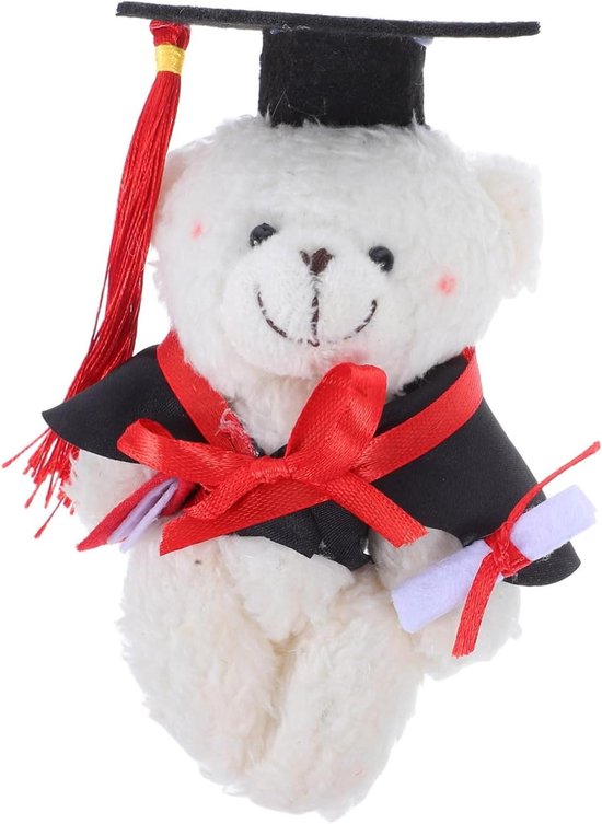 Mini Buidelbeer - Pluche Beestje - Feestelijke Decoratie - Met Sleutelhanger - 14 cm - Wit