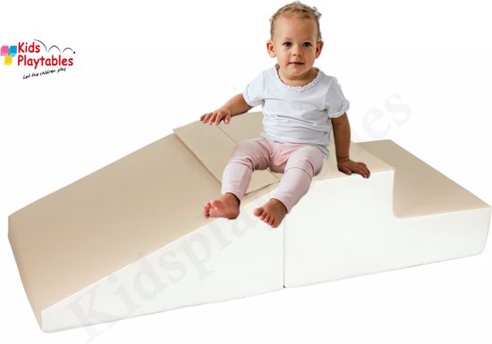 Mini glijbaan Peuter Creme-Wit, Zachte Soft Play Foam Blokken 2-delige set | grote speelblokken | motoriek baby speelgoed | foamblokken | reuze bouwblokken | Soft play peuter speelgoed | schuimblokken van Merkloos